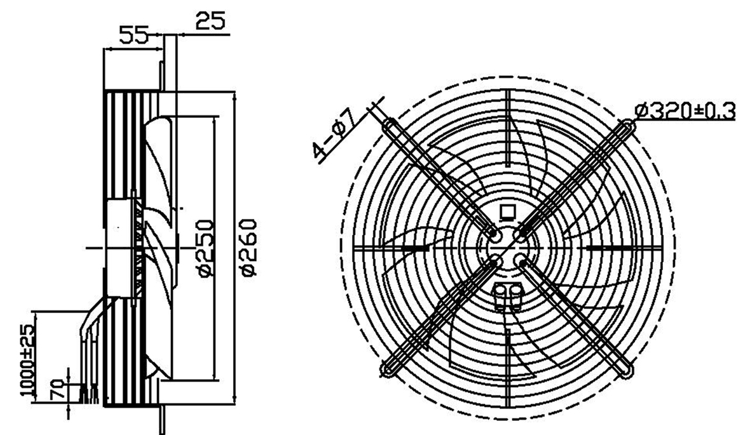 YUTEC 115VAC 230VAC 250mm 92 motor axial fan with medium speed for EC charger YUTEC 115VAC 230VAC 250mm 92 motor axial fan with medium speed for EC charger