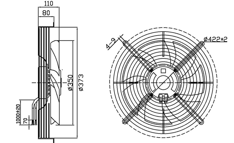 YUTEC 115VAC 230VAC 350mm 92 motor axial fan with medium speed YUTEC 115VAC 230VAC 350mm 92 motor axial fan with medium speed