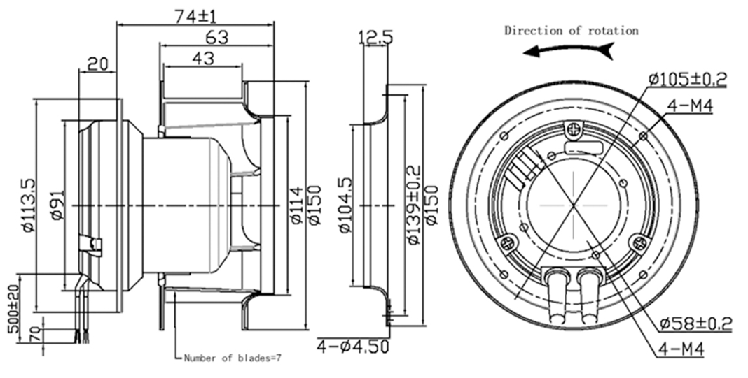 YUTEC 155 mm centrifugal fan with 115VAC 230VAC 48W