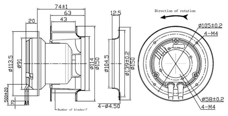 YUTEC 115VAC 230VAC 155mm EC centrifugal fan motor with Plastic impeller 
