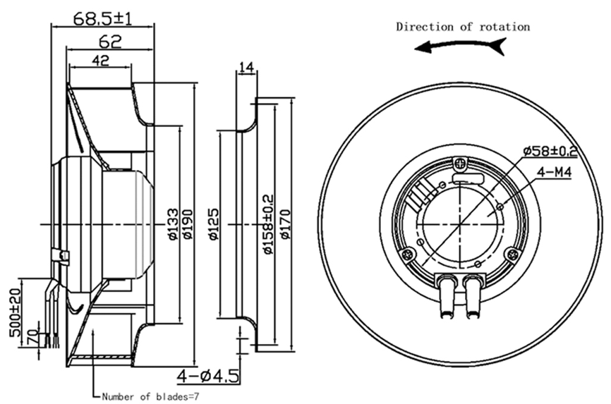 YUTEC 190mm Backward curved centrifugal fan 115vac 230vac