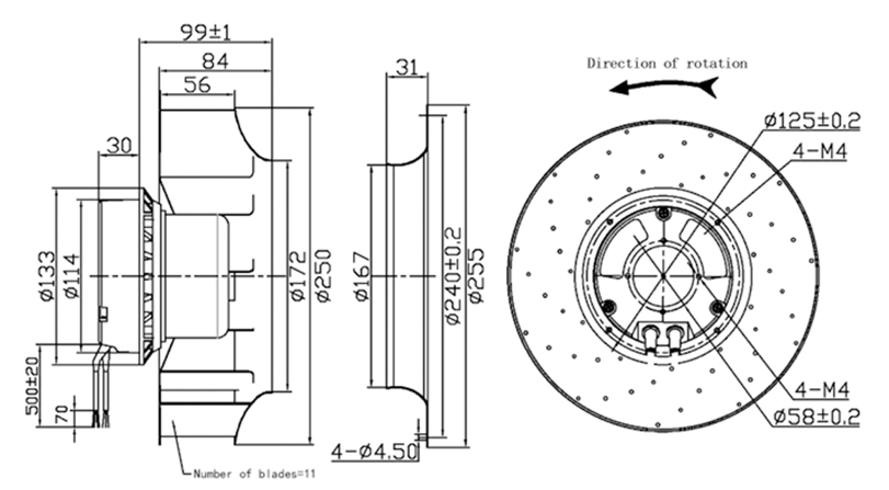 YUTEC EC250mm 92motor backward curved centrifugal fan YUTEC EC250mm 92motor backward curved centrifugal fan