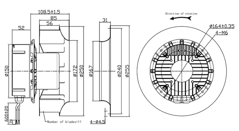 YUTEC EC 250mm 102motor low noise centrifugal fan for air cooler YUTEC EC 250mm 102motor low noise centrifugal fan for air cooler