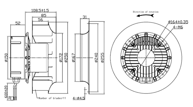 YUTEC EC 250mm 102motor 380VAC low noise centrifugal fan for air cooler YUTEC EC 250mm 102motor 380VAC low noise centrifugal fan for air cooler