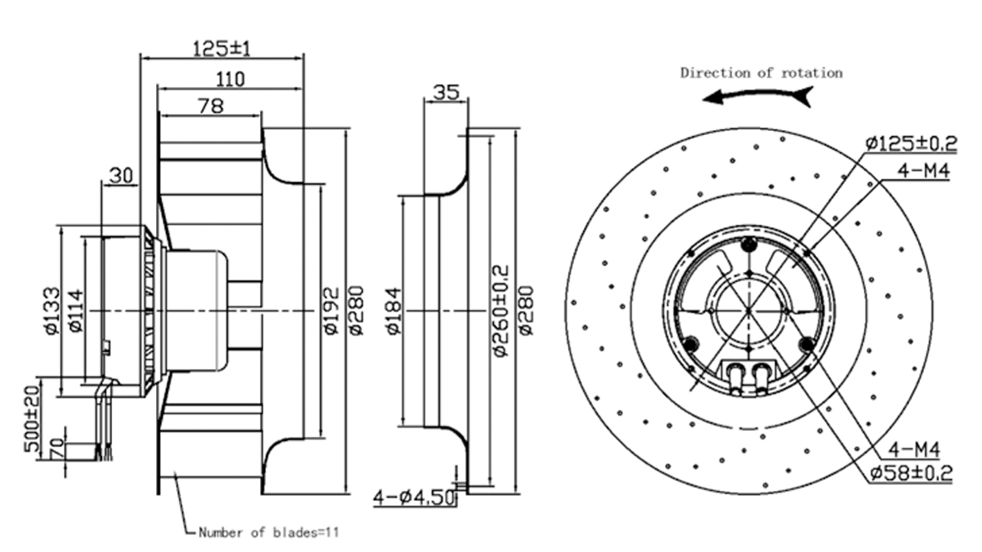 YUTEC EC280mm 92motor industrial centrifugal fan YUTEC EC280mm 92motor industrial centrifugal fan