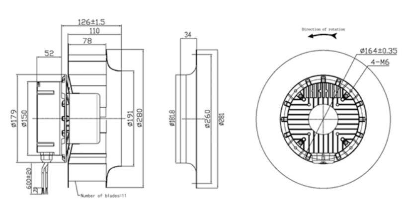 YUTEC 280mm 102motor centrifugal fan with high speed for railway