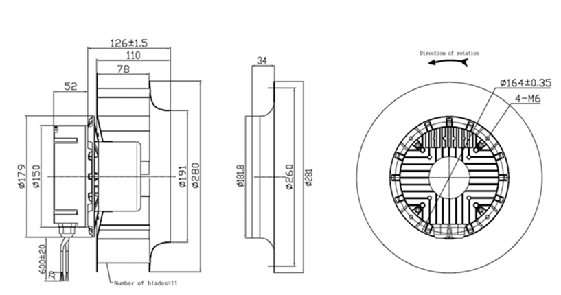 YUTEC 280mm 102motor 380VAC centrifugal fan with high speed
