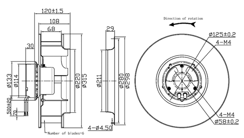 YUTEC 310mm 92motor backward curved centrifugal fan with medium speed ...