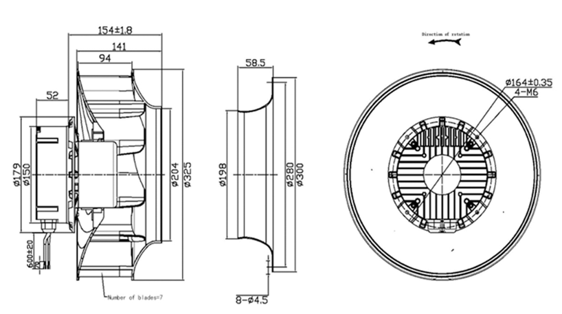 YUTEC 310mm 380VAC backward curved centrifugal fan with 102motor