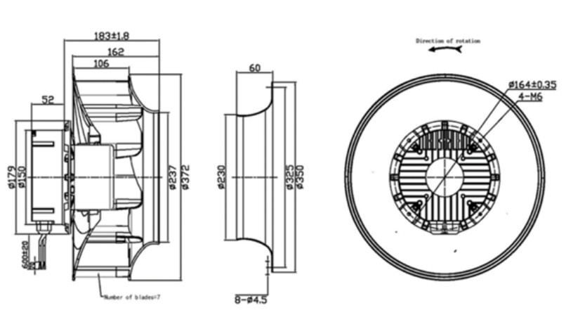 YUTEC 355mm 380vac backward curved centrifugal fans for railway