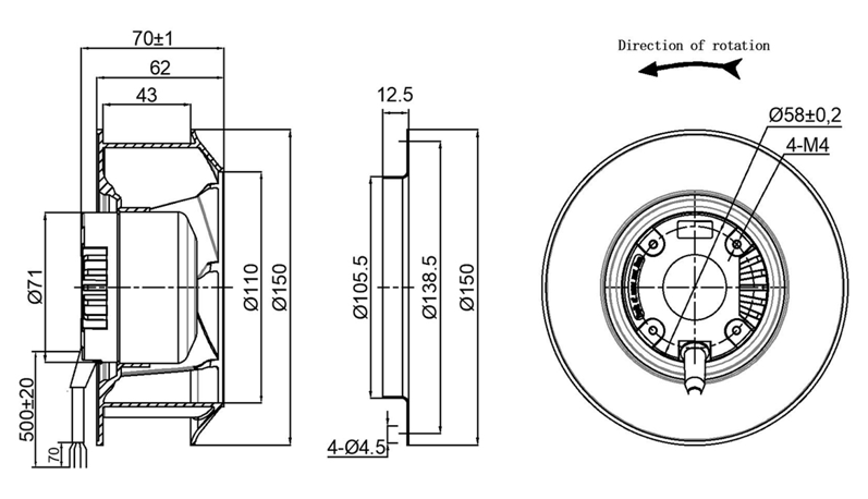 YUTEC 310V 155mm Plastic impeller Backward Curved Centrifugal Fan ...