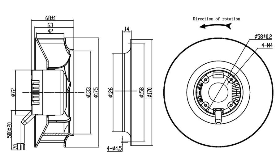 YUTEC 24VDC 48VDC 175mm 72motor EC centrifugal fan motor with Plastic ...