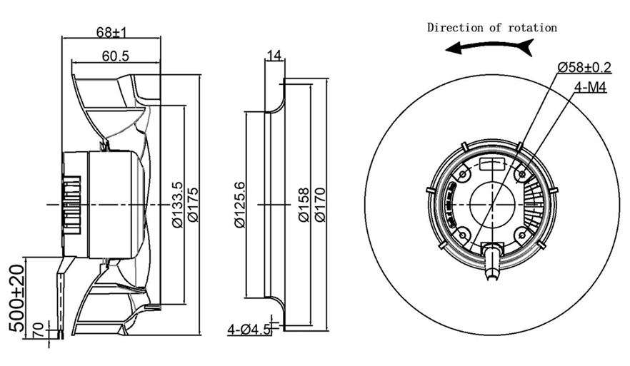 YUTEC 24VDC 48VDC 175mm 72motor EC centrifugal fan motor with Plastic ...
