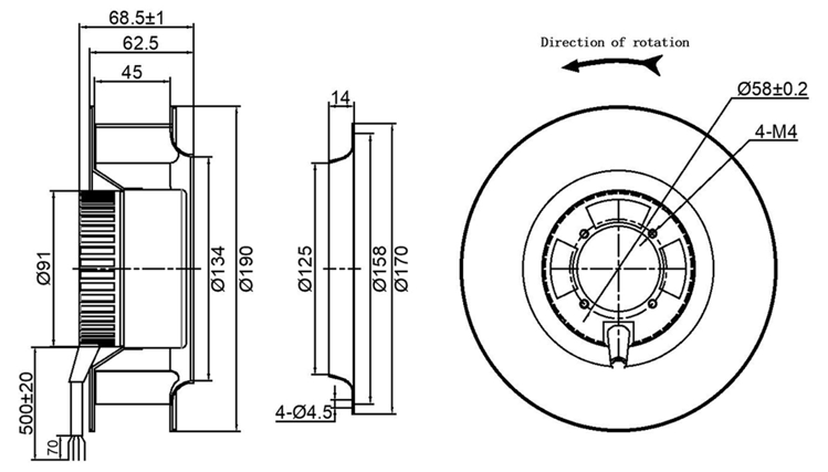 YUTEC 24VDC 48VDC 190mm 92motor EC centrifugal fan YUTEC 24VDC 48VDC 190mm 92motor EC centrifugal fan