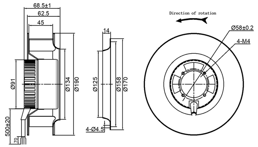 YUTEC 24VDC 48VDC 190mm 92motor high speed EC centrifugal fan YUTEC 24VDC 48VDC 190mm 92motor high speed EC centrifugal fan