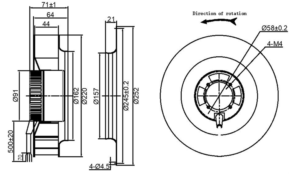 YUTEC 24VDC 48VDC 220mm 92motor high speed EC centrifugal fan YUTEC 24VDC 48VDC 220mm 92motor high speed EC centrifugal fan