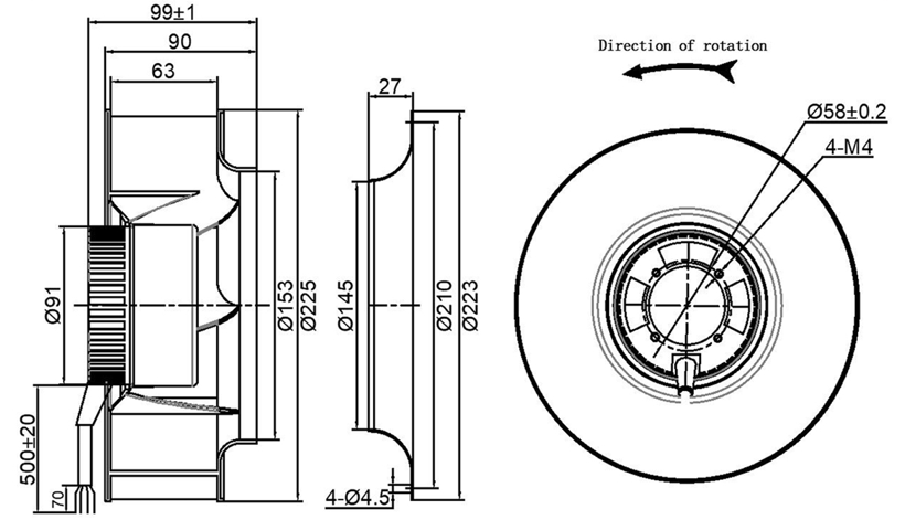 YUTEC 24VDC 48VDC 225mm 92motor Superhigh speed EC centrifugal fan