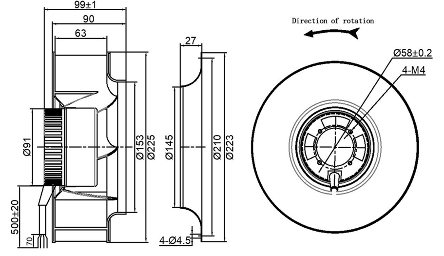 YUTEC 24VDC 48VDC 225mm 92motor high speed EC centrifugal fan