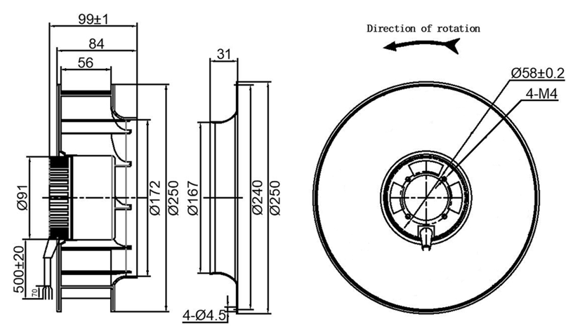 YUTEC 24VDC 48VDC 250mm 92motor EC centrifugal fan with plastic impeller YUTEC 24VDC 48VDC 250mm 92motor EC centrifugal fan with plastic impeller