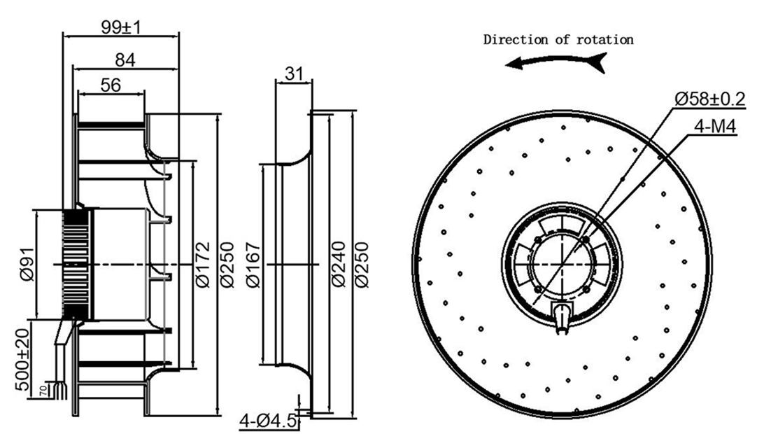 YUTEC 24VDC 48VDC 250mm 92motor medium speed EC centrifugal fan YUTEC 24VDC 48VDC 250mm 92motor medium speed EC centrifugal fan