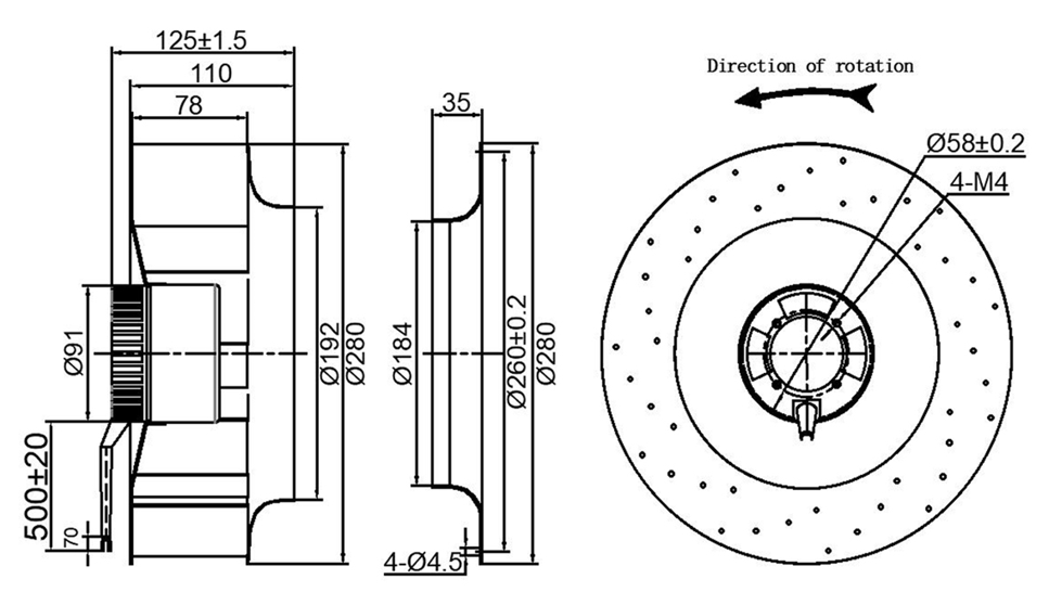 YUTEC 24VDC 48VDC 280mm 92motor low speed EC centrifugal fan YUTEC 24VDC 48VDC 280mm 92motor low speed EC centrifugal fan
