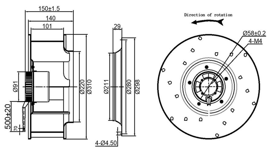 YUTEC 310mm 92motor low speed backward curved centrifugal fan YUTEC 310mm 92motor low speed backward curved centrifugal fan
