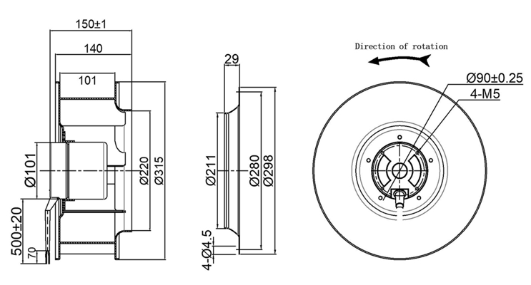YUTEC 310mm high speed backward curved centrifugal fan with 102motor ...