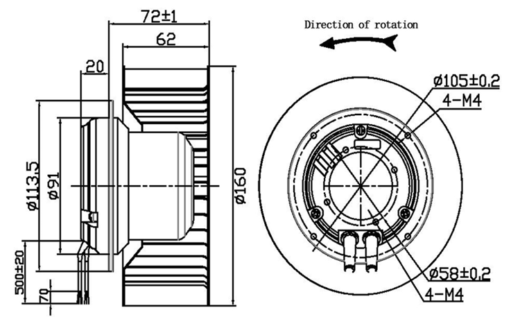 YUTEC 115VAC 230VAC 160mm 72motor  Forward Curved Centrifugal Fan single inlet blower fan