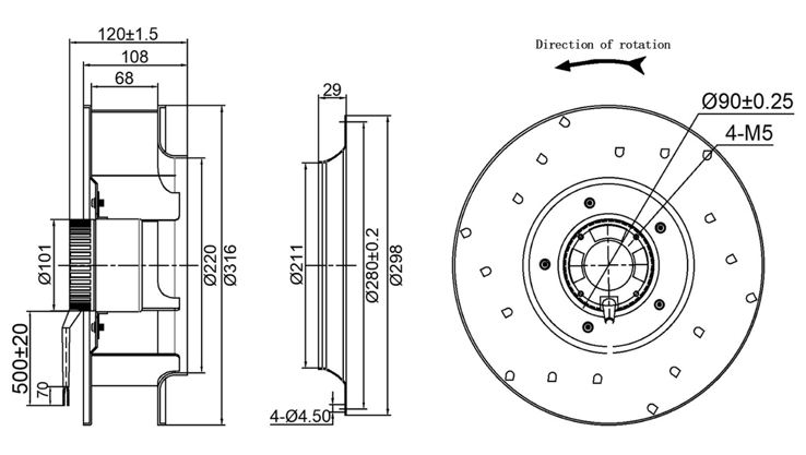 YUTEC 310mm Superhigh speed backward curved centrifugal fan with ...