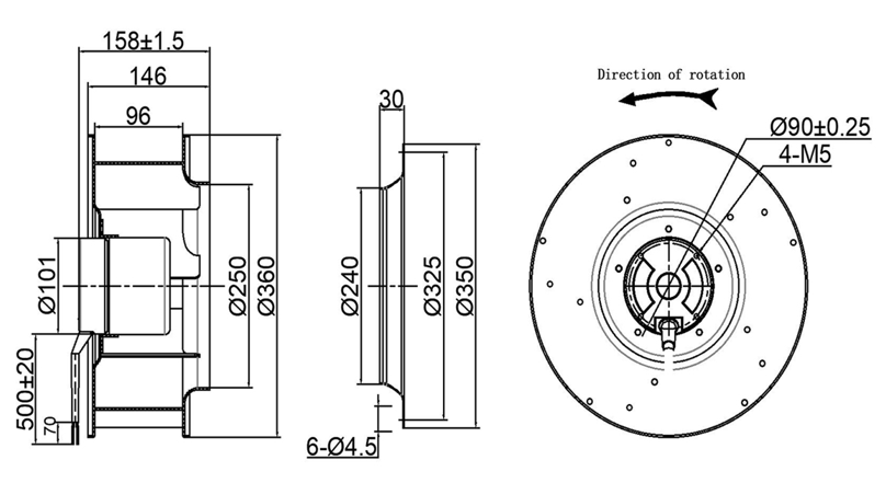 YUTEC 355mm high speed backward curved centrifugal fan with 102motor YUTEC 355mm high speed backward curved centrifugal fan with 102motor