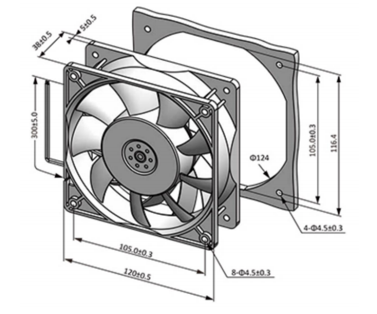 YUTEC 024VDC 048VDC 12038mm axial fan with high speed without metal bracket for panels
