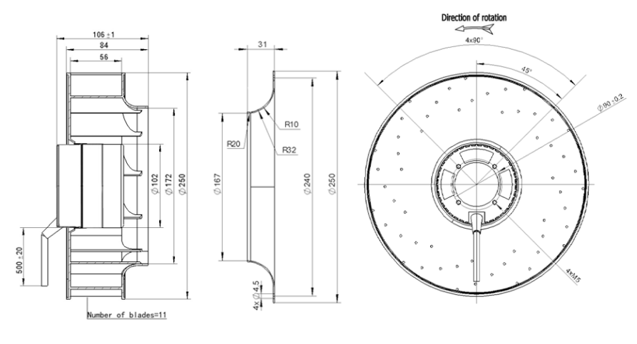 YUTEC 24VDC 48VDC 250mm 102motor EC centrifugal fan with Galvanized metal Sheet impeller YUTEC 24VDC 48VDC 250mm 102motor EC centrifugal fan with Galvanized metal Sheet impeller